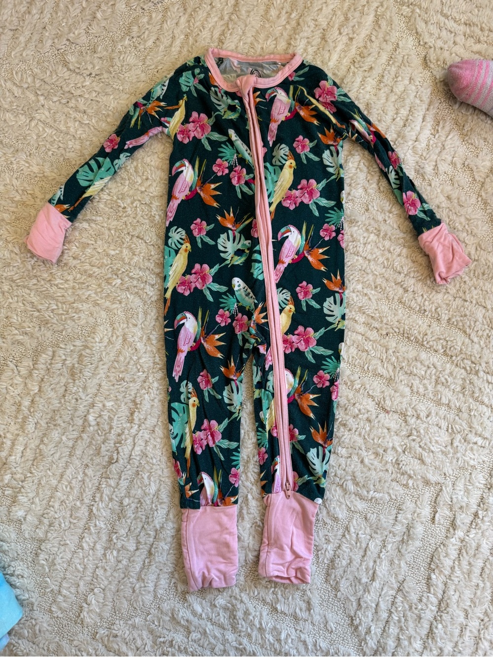 Emerson Girls Dark Green Tropical Bird Zippy Pajamas